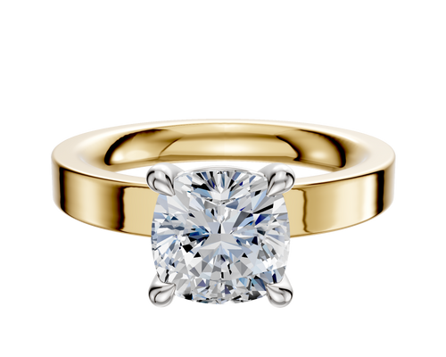 14K Two Tone 4 Prong Basket Classic Flat 3.0mm Engagement Ring