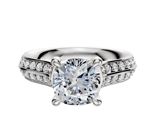 Platinum 4 Prong Basket Cathedral Knife Edge 1-Row-Pave 2.5mm Engagement Ring