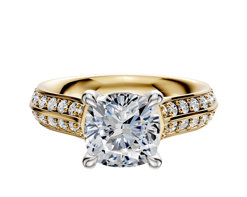 14K Two Tone 4 Prong Basket Cathedral Knife Edge 1-Row-Pave 2.5mm Engagement Ring