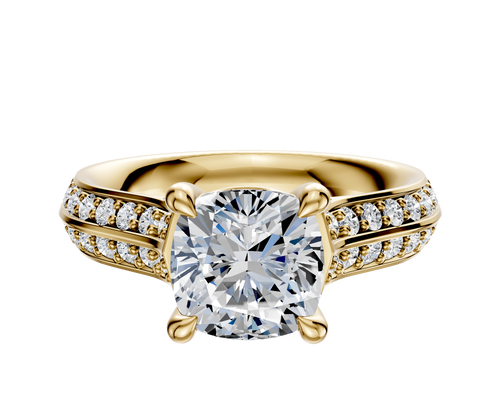 18K Yellow Gold 4 Prong Basket Cathedral Knife Edge 1-Row-Pave 2.5mm Engagement Ring