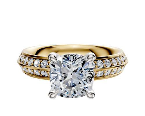 18K Two Tone 4 Prong Basket Classic Knife Edge 1-Row-Pave 2.5mm Engagement Ring