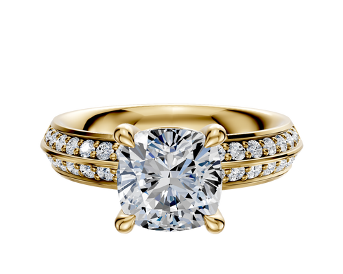 18K Yellow Gold 4 Prong Basket Classic Knife Edge 1-Row-Pave 2.5mm Engagement Ring