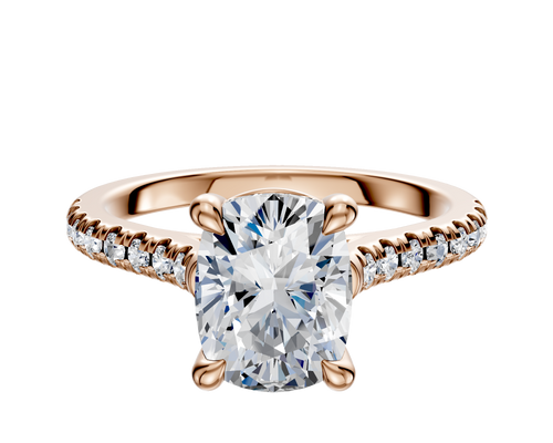 14K Rose Gold 4 Prong Basket Cathedral Dome 1-Row-Pave 2.5mm Engagement Ring
