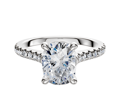 18K White Gold 4 Prong Basket Cathedral Dome 1-Row-Pave 2.5mm Engagement Ring