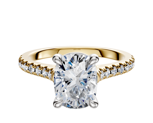 18K Two Tone 4 Prong Basket Cathedral Dome 1-Row-Pave 2.5mm Engagement Ring