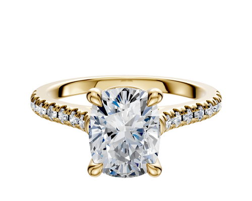 14K Yellow Gold 4 Prong Basket Cathedral Dome 1-Row-Pave 2.5mm Engagement Ring