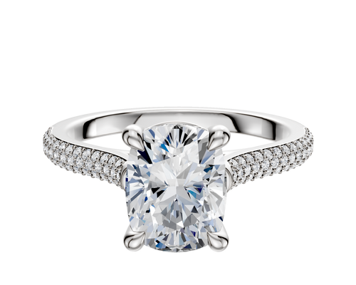 18K White Gold 4 Prong Basket Cathedral Dome 3-Row-Pave 2.0mm Engagement Ring
