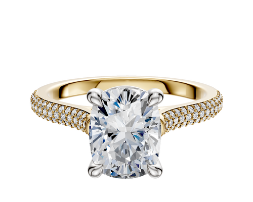 14K Two Tone 4 Prong Basket Cathedral Dome 3-Row-Pave 2.0mm Engagement Ring