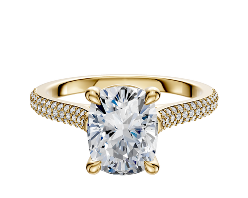 14K Yellow Gold 4 Prong Basket Cathedral Dome 3-Row-Pave 2.0mm Engagement Ring