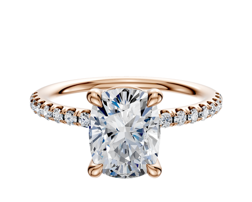 18K Rose Gold 4 Prong Basket Classic Dome 1-Row-Pave 2.5mm Engagement Ring