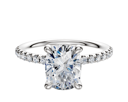 Platinum 4 Prong Basket Classic Dome 1-Row-Pave 2.5mm Engagement Ring