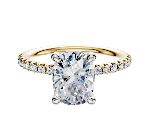 14K Two Tone 4 Prong Basket Classic Dome 1-Row-Pave 2.5mm Engagement Ring