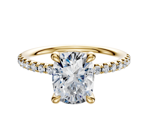 14K Yellow Gold 4 Prong Basket Classic Dome 1-Row-Pave 2.5mm Engagement Ring