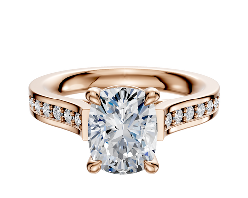 18K Rose Gold 4 Prong Basket Cathedral Flat 1-Row-Pave 2.5mm Engagement Ring