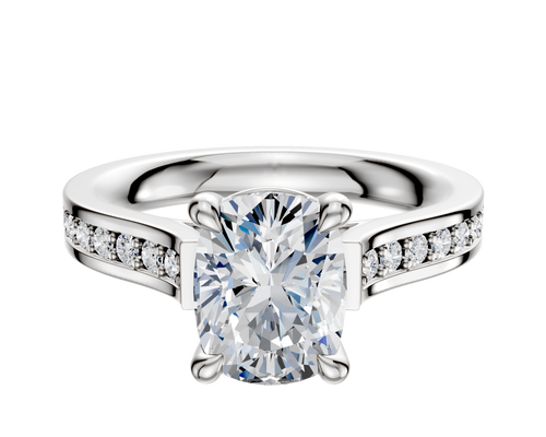 Platinum 4 Prong Basket Cathedral Flat 1-Row-Pave 2.5mm Engagement Ring