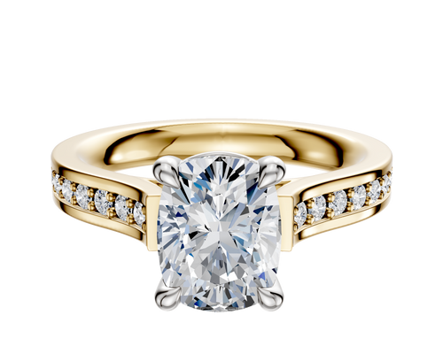 14K Two Tone 4 Prong Basket Cathedral Flat 1-Row-Pave 2.5mm Engagement Ring