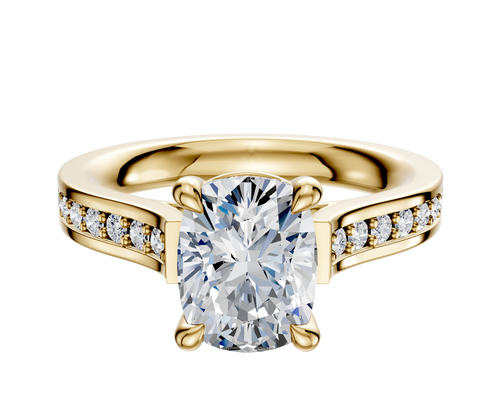 14K Yellow Gold 4 Prong Basket Cathedral Flat 1-Row-Pave 2.5mm Engagement Ring