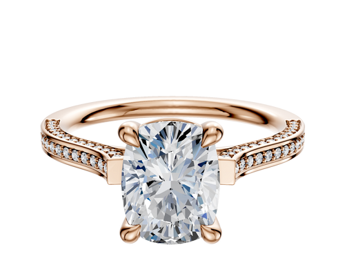14K Rose Gold 4 Prong Basket Cathedral Flat 3-Row-Pave 2.0mm Engagement Ring