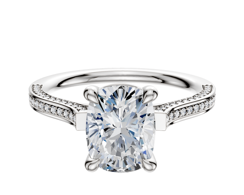 14K White Gold 4 Prong Basket Cathedral Flat 3-Row-Pave 2.0mm Engagement Ring