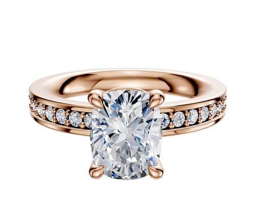 18K Rose Gold 4 Prong Basket Classic Flat 1-Row-Pave 2.5mm Engagement Ring