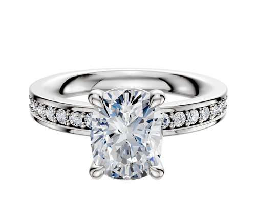 14K White Gold 4 Prong Basket Classic Flat 1-Row-Pave 2.5mm Engagement Ring