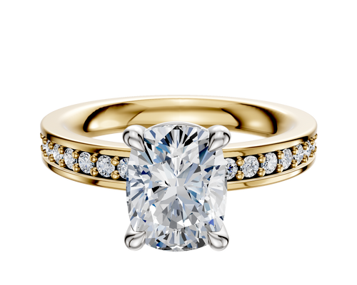 18K Two Tone 4 Prong Basket Classic Flat 1-Row-Pave 2.5mm Engagement Ring