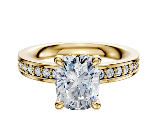 18K Yellow Gold 4 Prong Basket Classic Flat 1-Row-Pave 2.5mm Engagement Ring