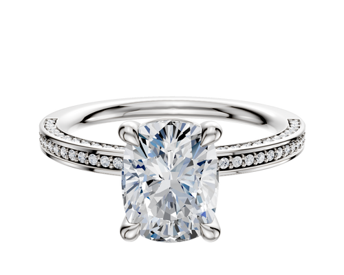 18K White Gold 4 Prong Basket Classic Flat 3-Row-Pave 2.0mm Engagement Ring