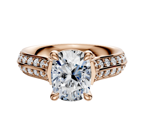 14K Rose Gold 4 Prong Basket Cathedral Knife Edge 1-Row-Pave 2.5mm Engagement Ring