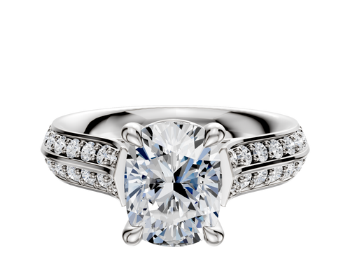 18K White Gold 4 Prong Basket Cathedral Knife Edge 1-Row-Pave 2.5mm Engagement Ring