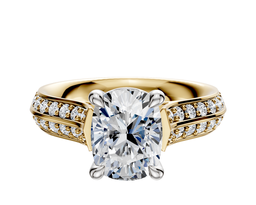 14K Two Tone 4 Prong Basket Cathedral Knife Edge 1-Row-Pave 2.5mm Engagement Ring