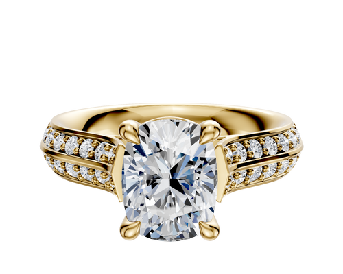 18K Yellow Gold 4 Prong Basket Cathedral Knife Edge 1-Row-Pave 2.5mm Engagement Ring