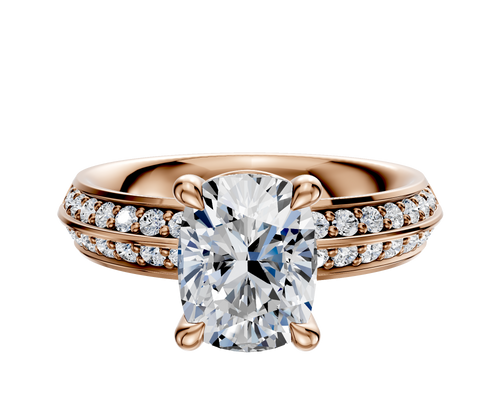 18K Rose Gold 4 Prong Basket Classic Knife Edge 1-Row-Pave 2.5mm Engagement Ring