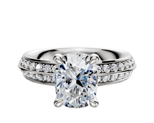 14K White Gold 4 Prong Basket Classic Knife Edge 1-Row-Pave 2.5mm Engagement Ring