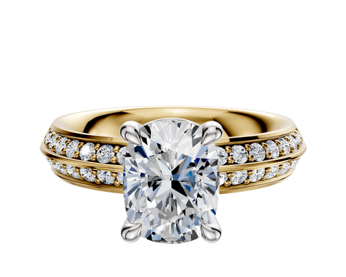 18K Two Tone 4 Prong Basket Classic Knife Edge 1-Row-Pave 2.5mm Engagement Ring