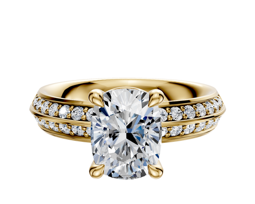 14K Yellow Gold 4 Prong Basket Classic Knife Edge 1-Row-Pave 2.5mm Engagement Ring