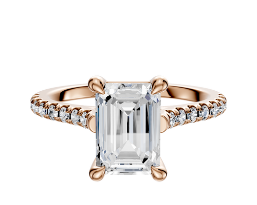 18K Rose Gold 4 Prong Basket Cathedral Dome 1-Row-Pave 2.5mm Engagement Ring