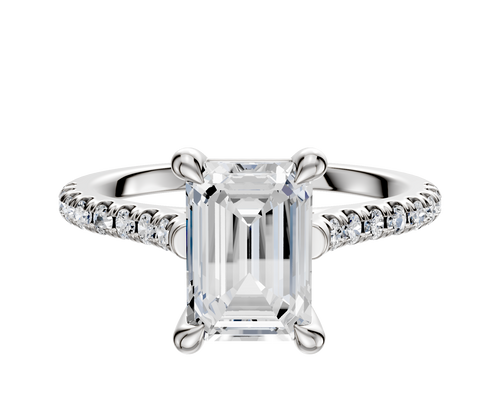 14K White Gold 4 Prong Basket Cathedral Dome 1-Row-Pave 2.5mm Engagement Ring