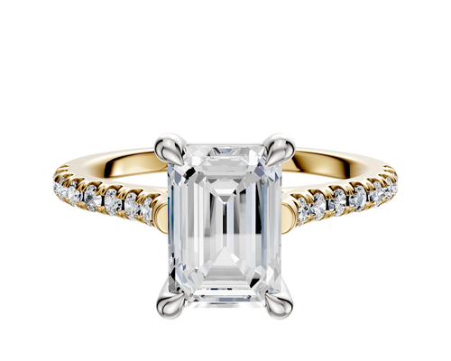 18K Two Tone 4 Prong Basket Cathedral Dome 1-Row-Pave 2.5mm Engagement Ring