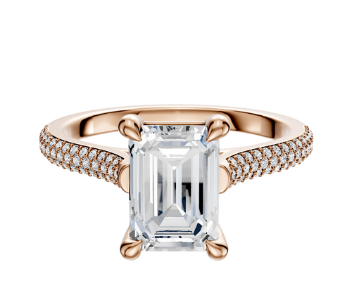 18K Rose Gold 4 Prong Basket Cathedral Dome 3-Row-Pave 2.0mm Engagement Ring