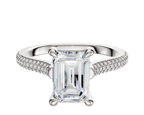 Platinum 4 Prong Basket Cathedral Dome 3-Row-Pave 2.0mm Engagement Ring