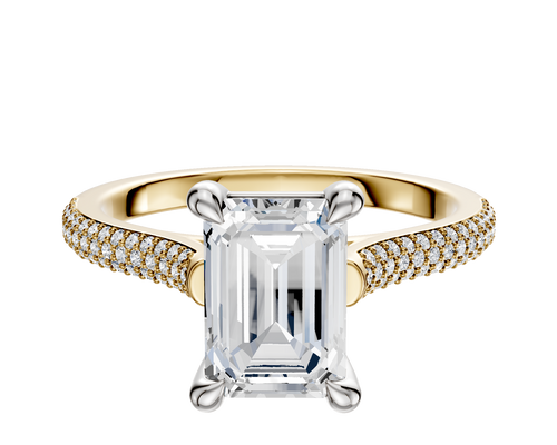 14K Two Tone 4 Prong Basket Cathedral Dome 3-Row-Pave 2.0mm Engagement Ring