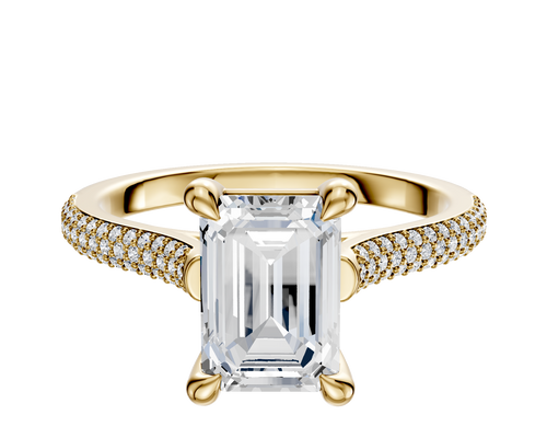 18K Yellow Gold 4 Prong Basket Cathedral Dome 3-Row-Pave 2.0mm Engagement Ring