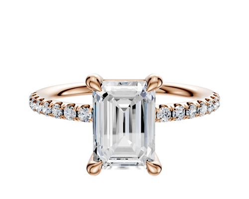 18K Rose Gold 4 Prong Basket Classic Dome 1-Row-Pave 2.5mm Engagement Ring