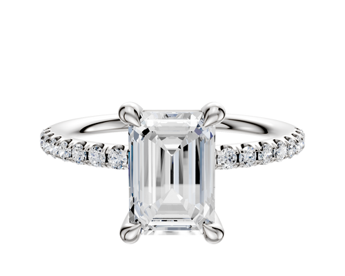 14K White Gold 4 Prong Basket Classic Dome 1-Row-Pave 2.5mm Engagement Ring