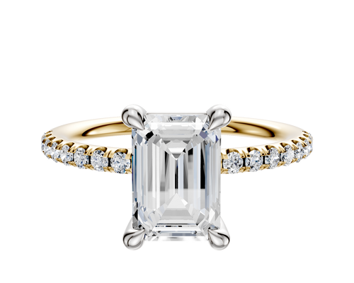 14K Two Tone 4 Prong Basket Classic Dome 1-Row-Pave 2.5mm Engagement Ring