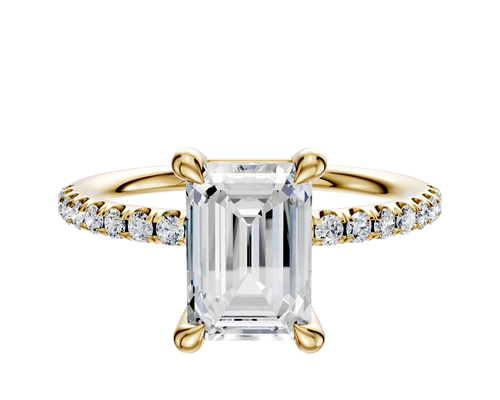 14K Yellow Gold 4 Prong Basket Classic Dome 1-Row-Pave 2.5mm Engagement Ring