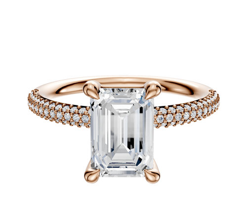 18K Rose Gold 4 Prong Basket Classic Dome 3-Row-Pave 2.0mm Engagement Ring