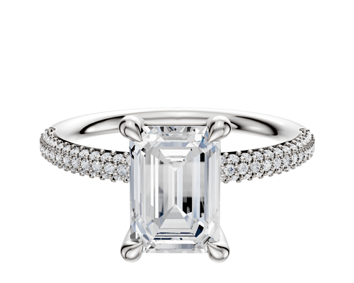 Platinum 4 Prong Basket Classic Dome 3-Row-Pave 2.0mm Engagement Ring