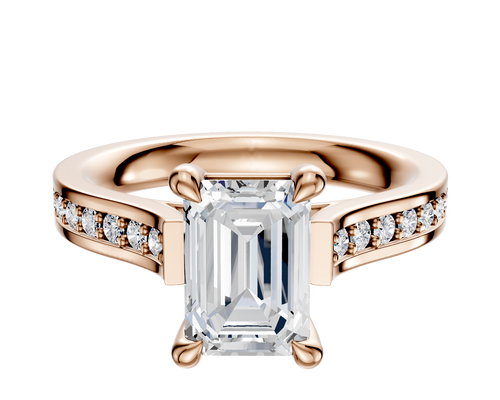 14K Rose Gold 4 Prong Basket Cathedral Flat 1-Row-Pave 2.5mm Engagement Ring